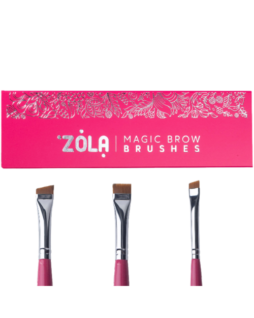 Набір пензлів малиновий для фарбування брів Zola MAGIC BROW BRUSHES професійний